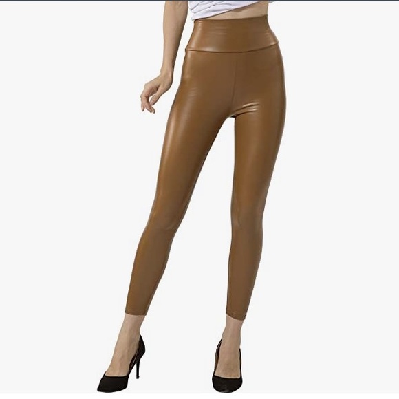 Women's Stretchy Faux Leather Leggings Pants, Sexy Red High Waisted Tights—-BNIP - Picture 2 of 5